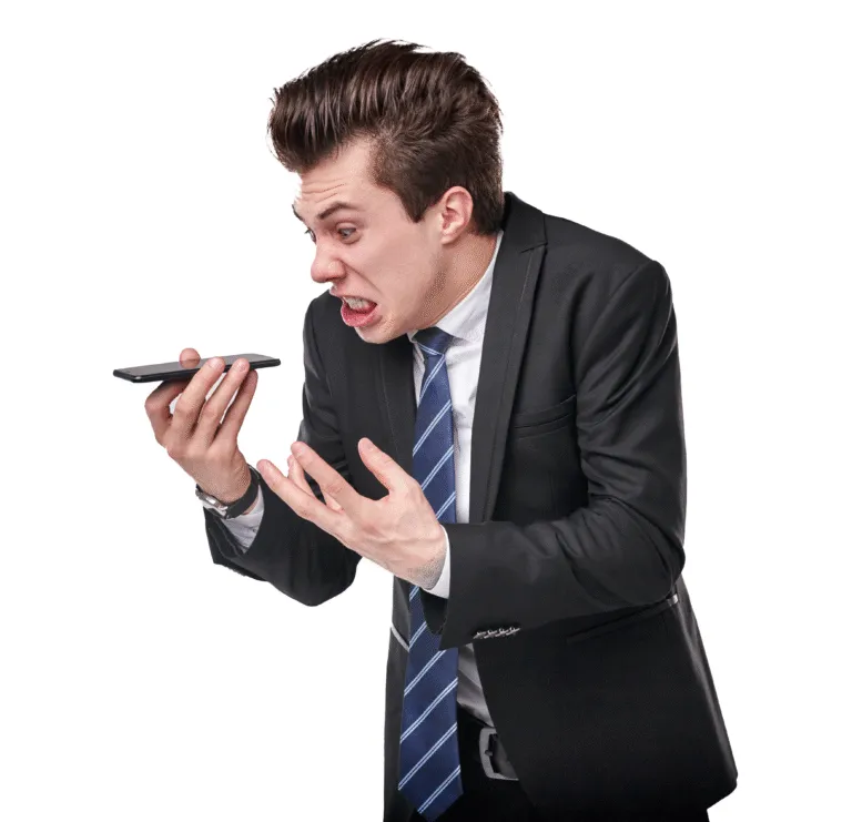 Frustrated professional struggling with English fluency
